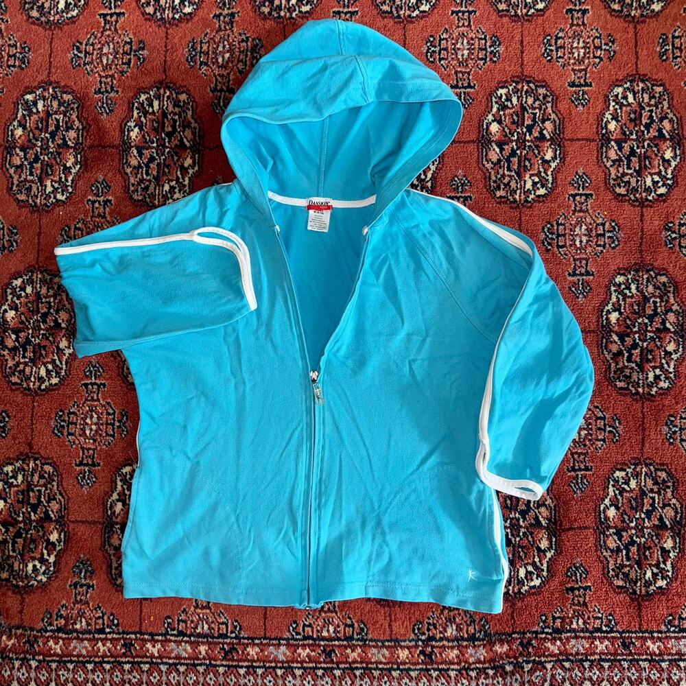 Danskin Now M Full Zip Aqua Blue‎ w/ White Stripes Hoodie Jacket